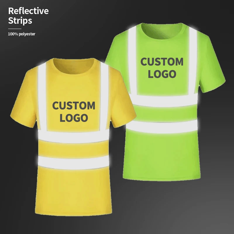 High Visibility 150 GSM Quick Dry Breathable Summer Workwear T-Shirt Reflective Strips O-Neck Short Sleeve Plain 100% Polyester