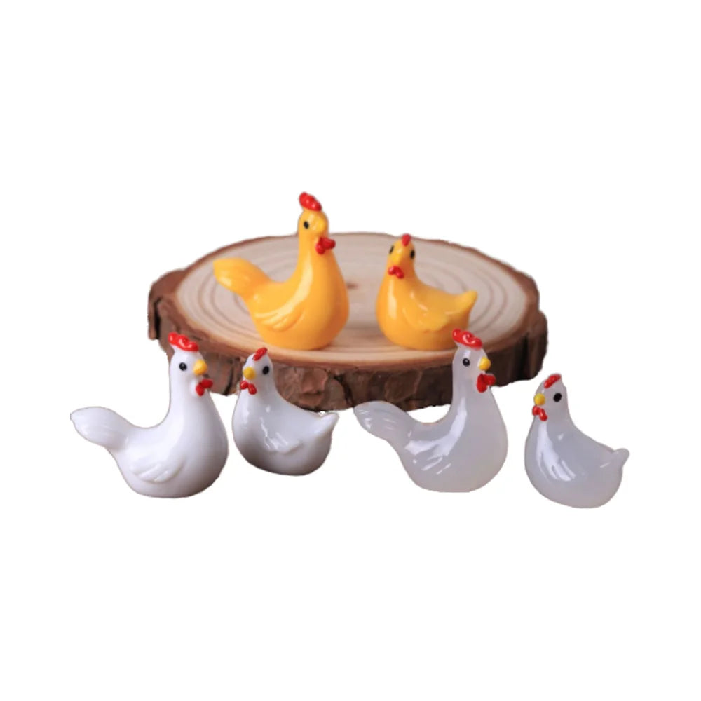 Children Miniature Cartoon 3D Rooster and Hen Chicken Glowing Luminous Aquarium Toy Mini Resin Animals Bulk Figurines for Mini