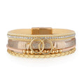 Boho Wrap Bracelets Leather Cuff Bangle Gold Beaded Bracelets for Women Stackable Bracelets Jewelry with Magnetic Clasp