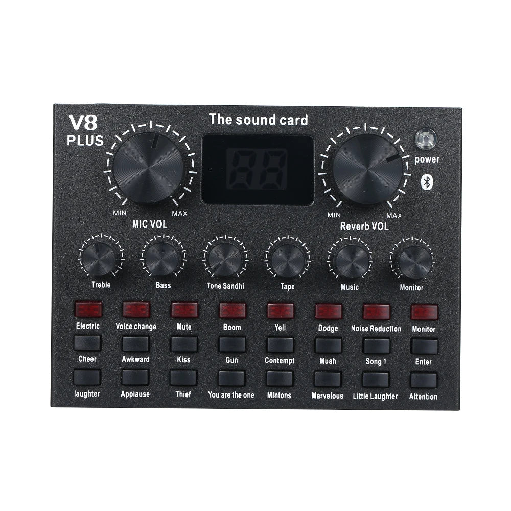 V8 Plus Live Sound Card with Audio Cable USB Cable BT Accompaniment Sound Effects Universal for Phone Computer