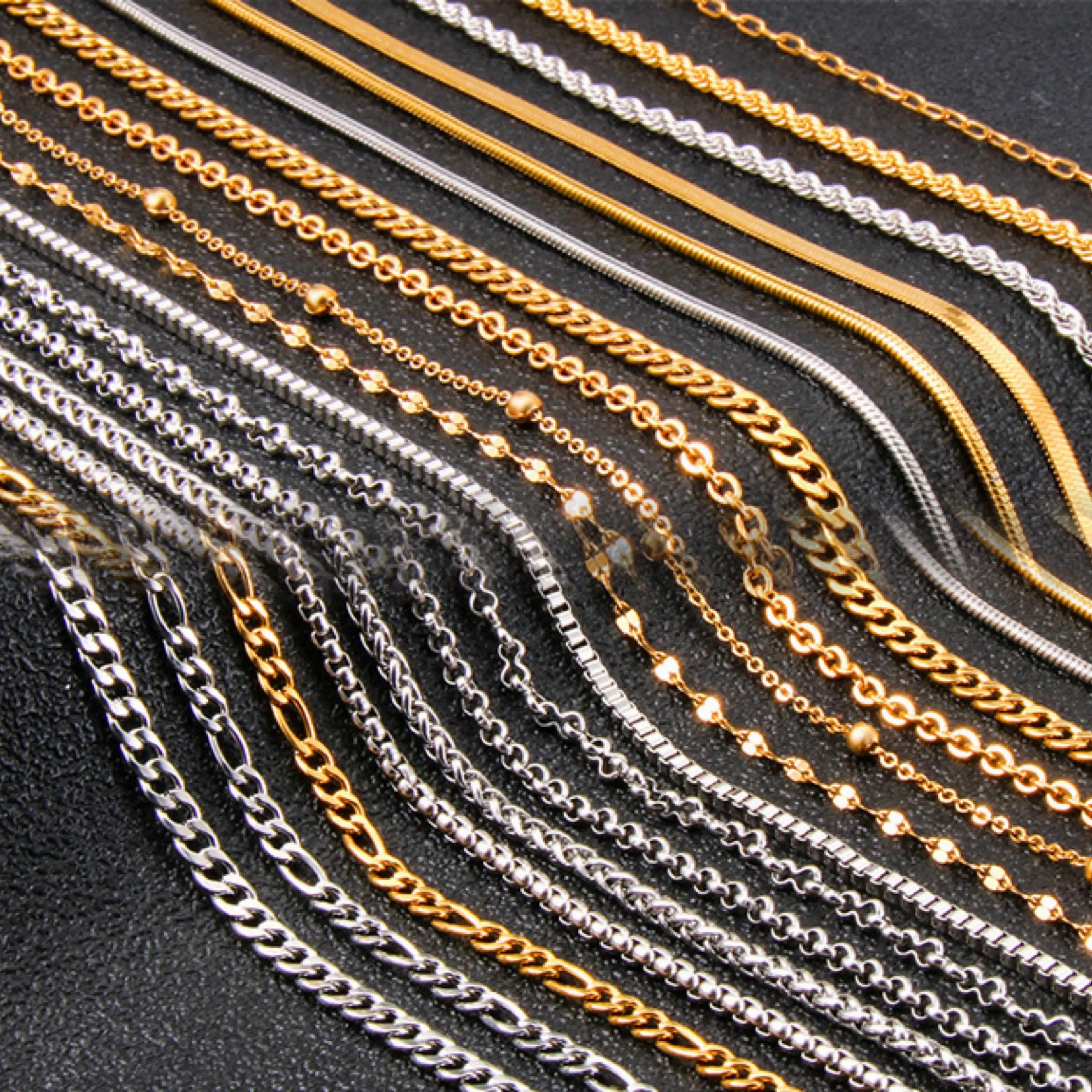 5mm Miami Mens Cuban Link Chain Necklaces 18k Gold Plated Twist Rope Chain Stainless Steel Figaro Link Wheat Chain Necklace Bulk