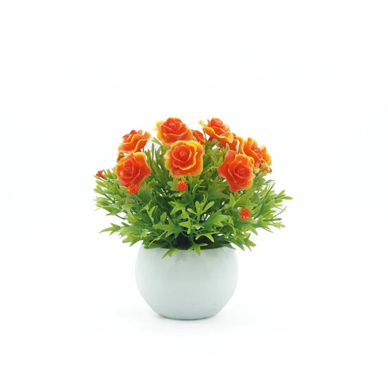 LEKSE True Flowers Small Bonsai Plastic Artificial Flowers Potted Ornaments Home Desktop 16cm Green Flower Mother's Day Easter