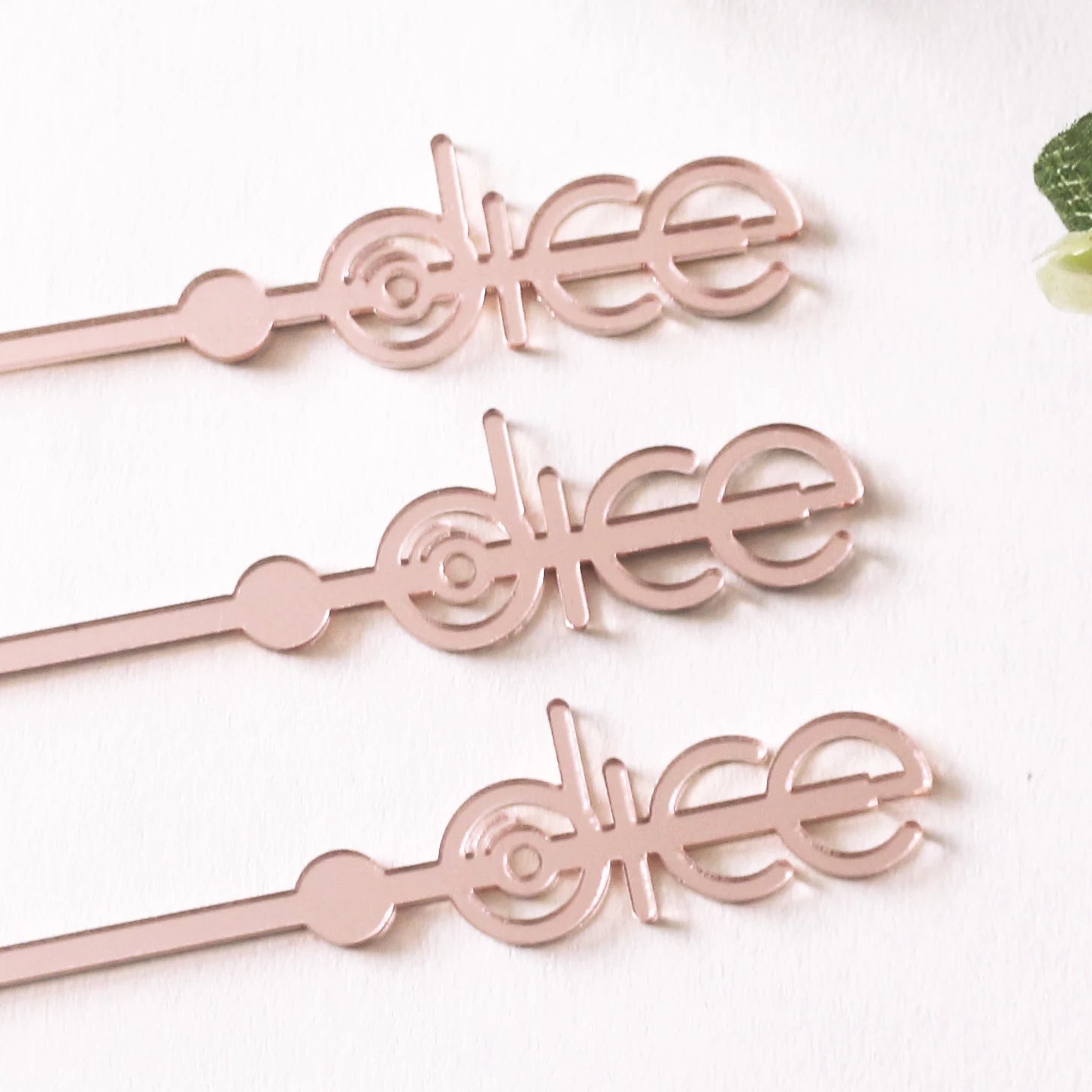 Laser Logo Rose Gold Mirror Acrylic Cocktail Stirrers Laser Cut Wedding Decor Drink Stirrers Swizzle Sticks