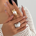 Exaggerated Large Half Ball Imitated Pearl Chunky Rings for Women Trendy Lady Party Wide Finger Ring Fashion Jewelry Accessories