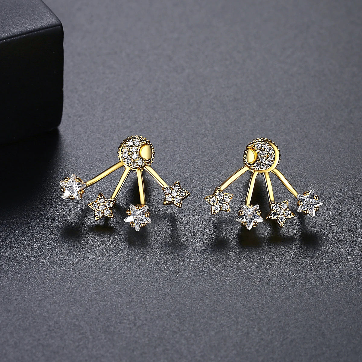 LUOTEEMI Girls Cubic Beautiful Flower Small Stone Earings Jewelry Double Use Women Fashion Moon and Star Earring Stud