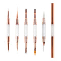Custom Logo Private Label Nail Art Brush  Rose Gold Double Side UV Gel Liner 3d Brush Metal Handle Nail Brush Set