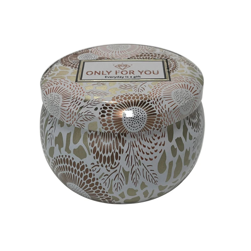 Ready to Ship 4oz Tin Box Candle Jar with 4 Kind of Designs Emboss logo on the Lid 7.5*5 cm