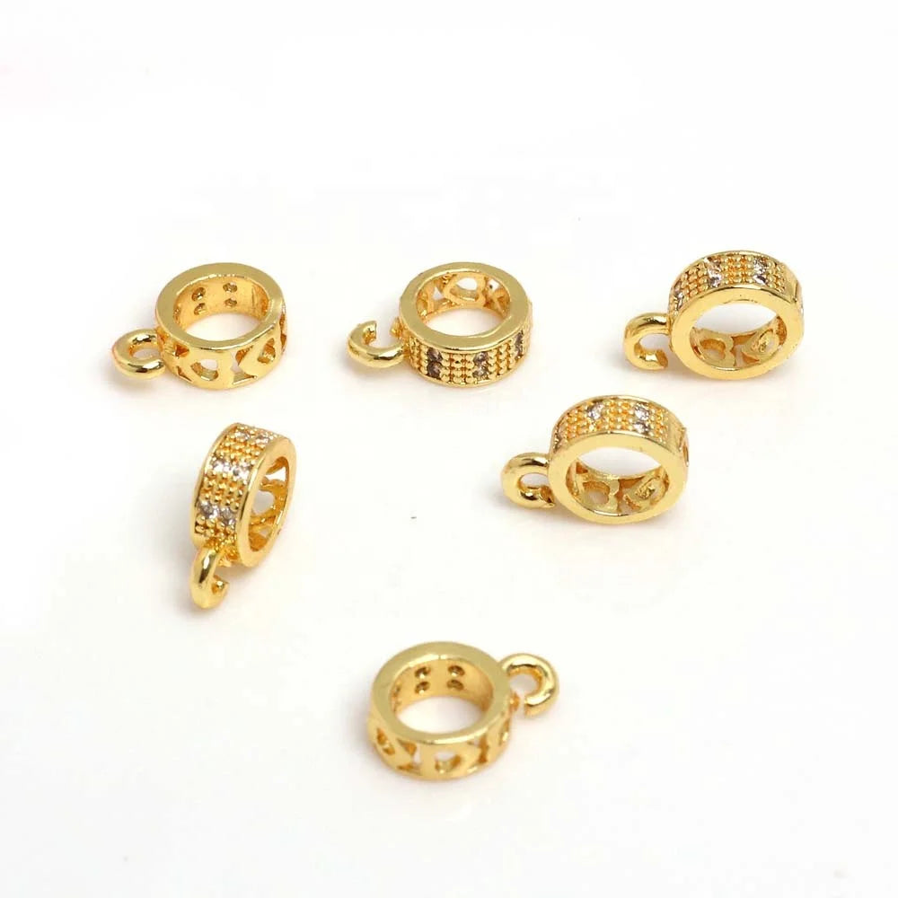Brass 14k 18k Gold Plated Silver Zircon Necklace Clasps Slide Bail Bead Charm Holder