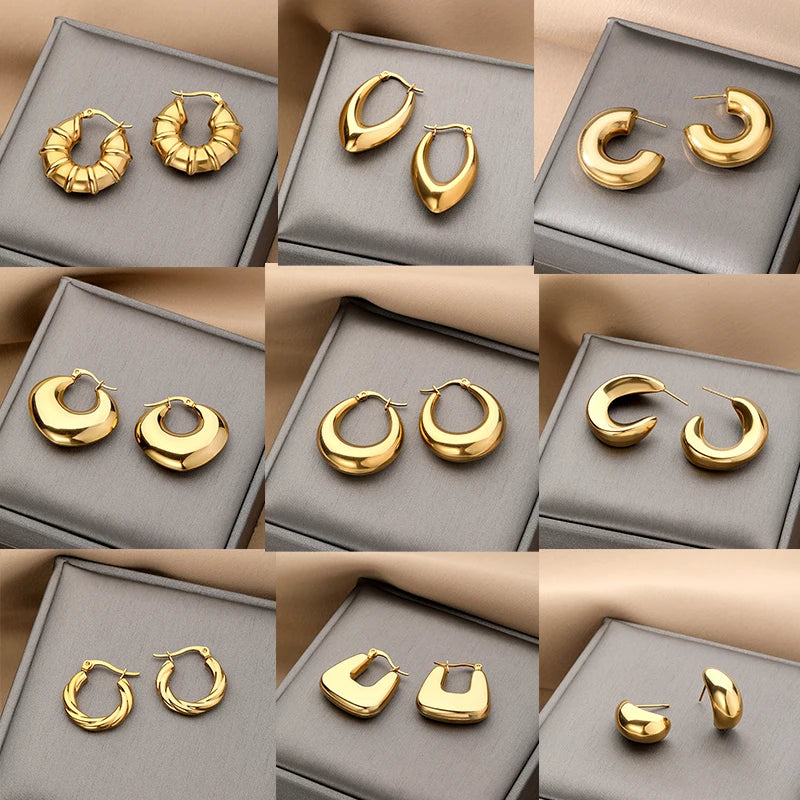 Fashion Elegant 18K Gold Plated Stainless Steel Chunky Hoop Earrings Statement Geometric Party Earring for Women Jewelry Wholesa
