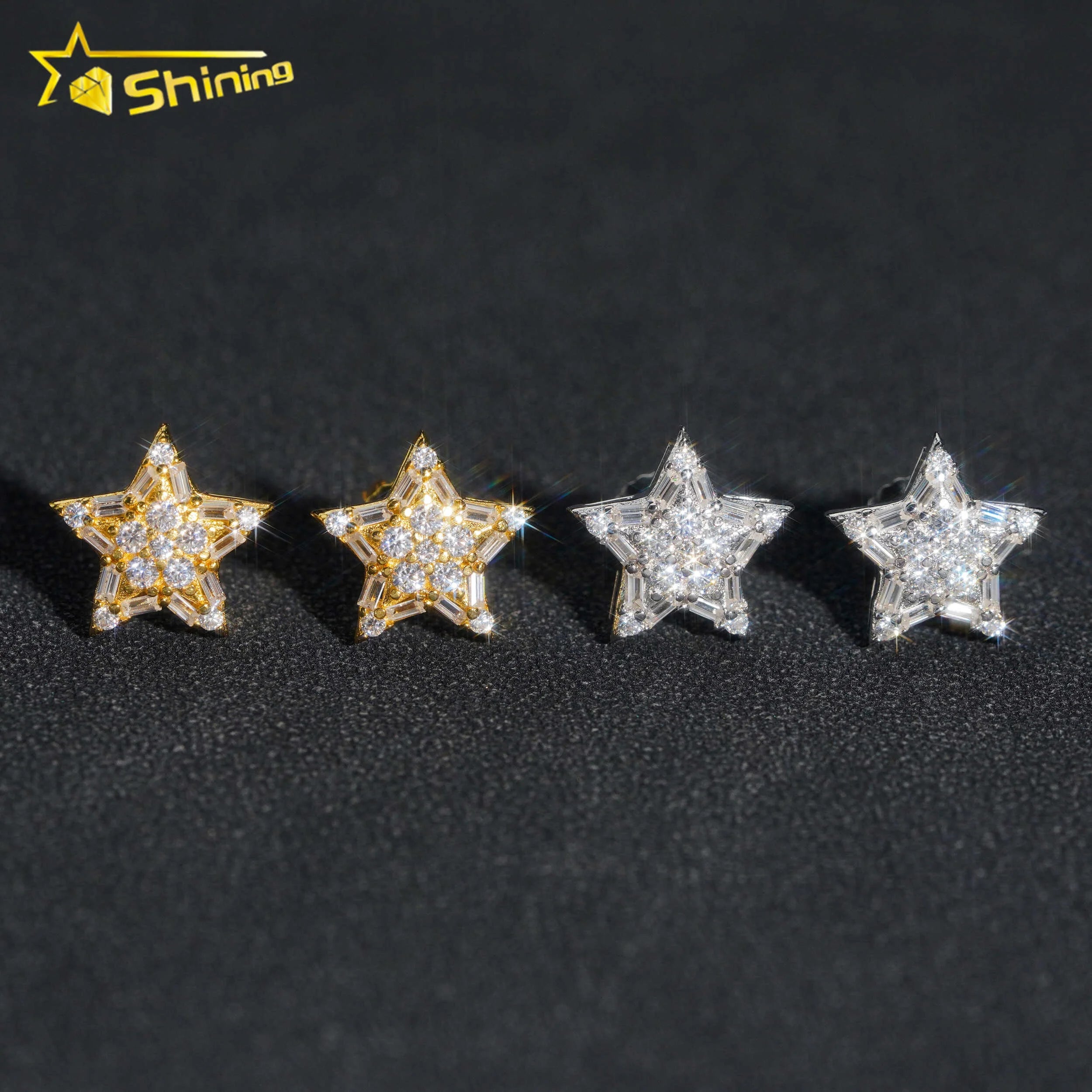 Hip Hop Pass Diamond Tester Star Shape Baguette Diamond 925 Sterling Silver Moissanite Stud Earrings