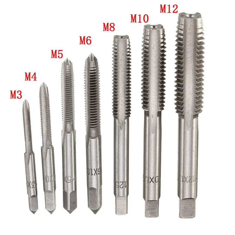 7pcs Set M3-M12 HSS Straight Fluted Screw Thread Tap Right Hand Machine Metric Plug Tap Drill Bits Hand Tools