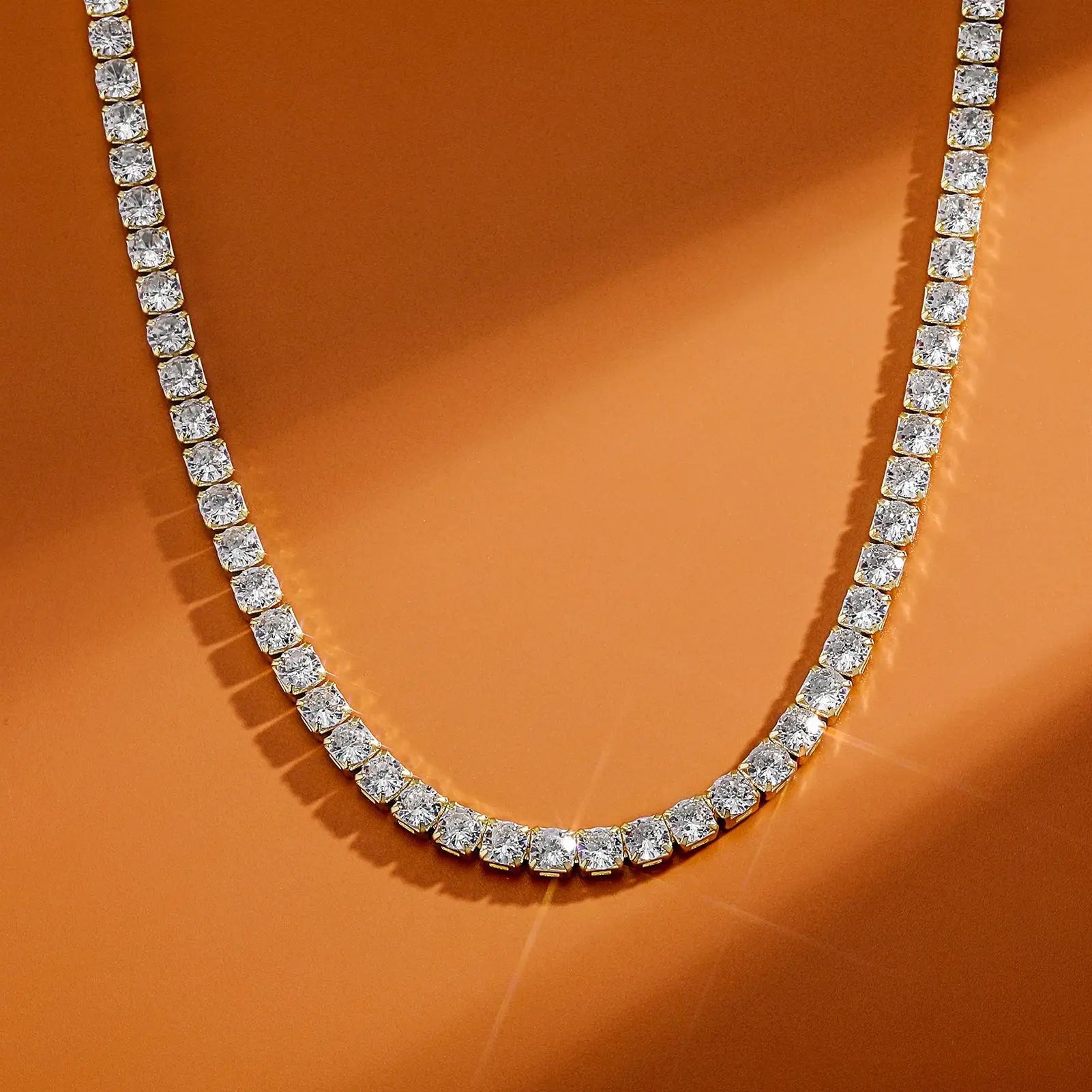 Women's Tarnish Free Chain Necklace Real PVD Gold Tennis Chain Hip-Hop Choker Necklace 3A+ Zircon Fine Beaded Tennis Necklace