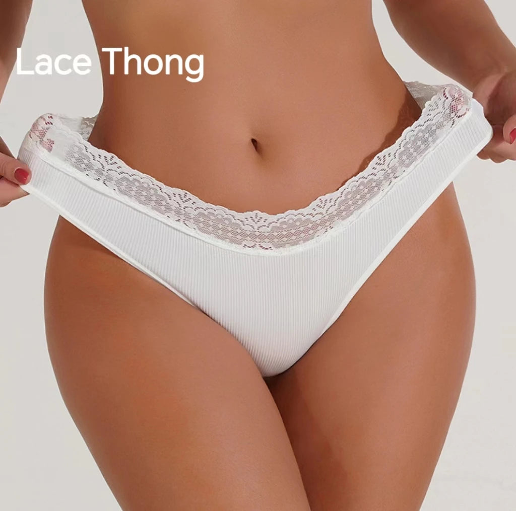 Customized Low-Rise Everyday Solid Knitted White Lace Bikini Panty Underwear