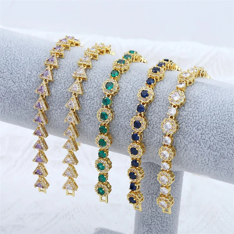 JXX Hot Sale Colorful Cz Stones Fashion Jewelry Colorful Zircons Gold Plated Women Bracelets Jewelry