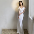 Women Party Temperament White Long Elegant Mermaid Tail Evening Dresses