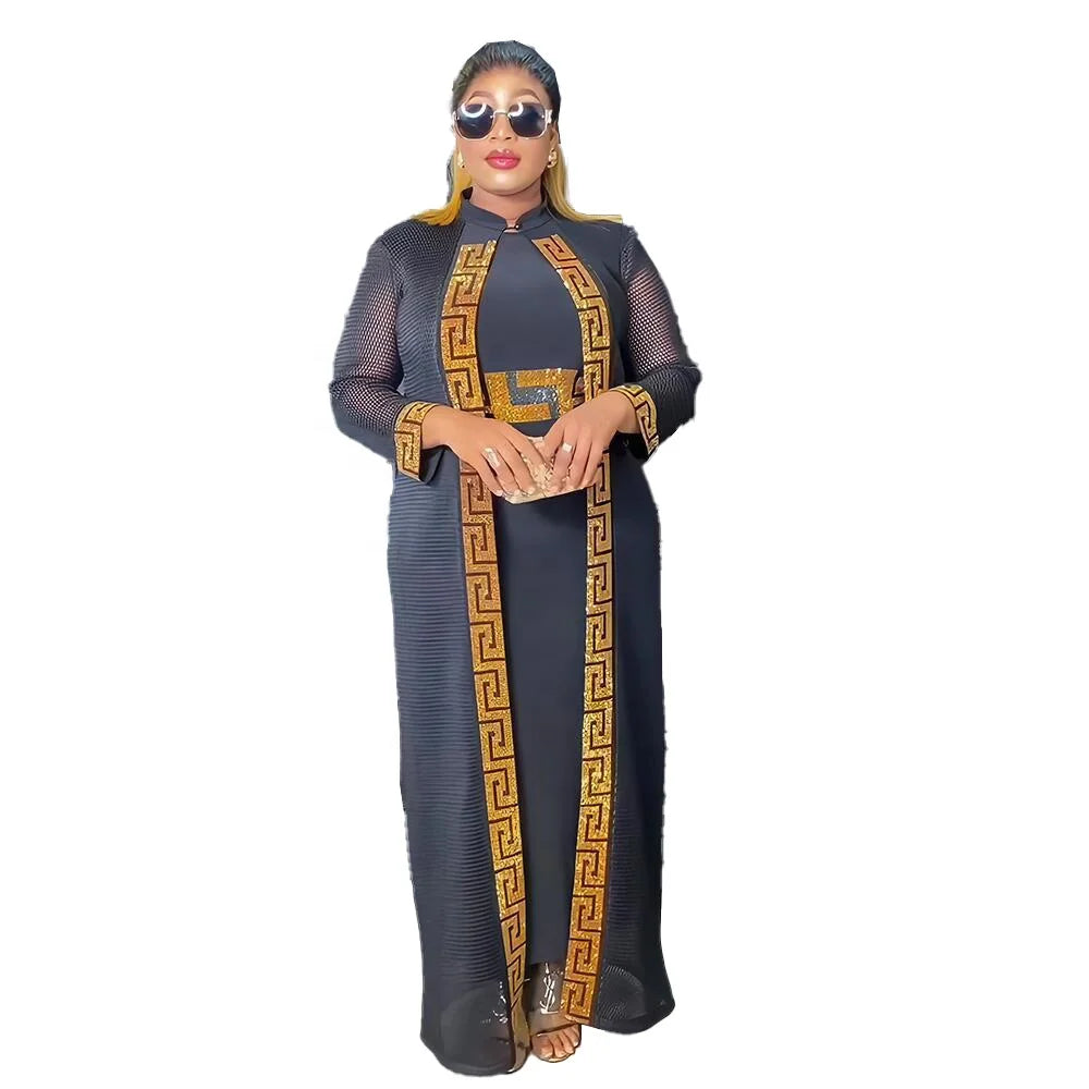 Contemporary Ladies African Two-piece Dress Set Luxurious Rhine Stone Summer Breathable Anti-Wrinkle Women Clothing