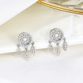 Dainty 925 Sterling Silver Dream Catcher Stud Earrings for Women Trendy CZ Diamond & Zircon for Party & Gift Silver Plated