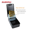 SUBORUI 25-Piece HSS 6542 M2 Broca De Metal Bohrers Titanium Nitride Coated Electric Drill Bit Set for Stainless Steel