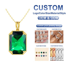 Classic British Court Jewelry Cocktail Party 925 Sterling Silver Plated 18K Gold Emerald Sapphire Pendant Necklace