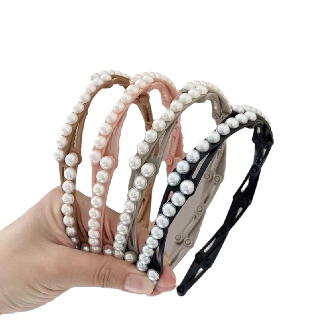 Wholesale Folding Pearl Headband Women Fashion Non Slip Matte Plastic Headband Luxury Designer Custom Headband