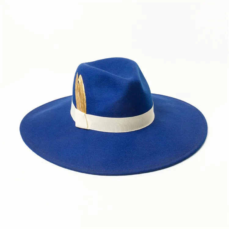 X1250 Adult Woolen Top Hat New Arrival Retro Stage Performance Jazz Cap with Feather Decoration Unisex for Casual Scene