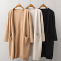 Women Solid Cardigan Sweater With Pocket Autumn Winter Fashion Open Front Sweaters Loose Knitting Female Tops Khaki