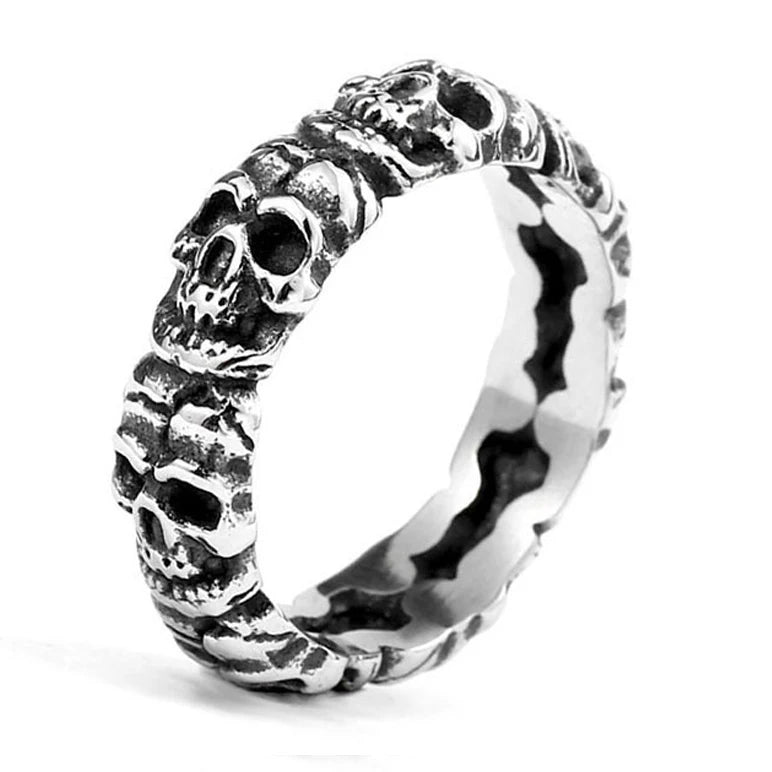 OAHLAN Wholesale Fashion Jewelry Vintage Silver/Black/Gold/Blue Vintage Skull Stainless Steel Rings for Men