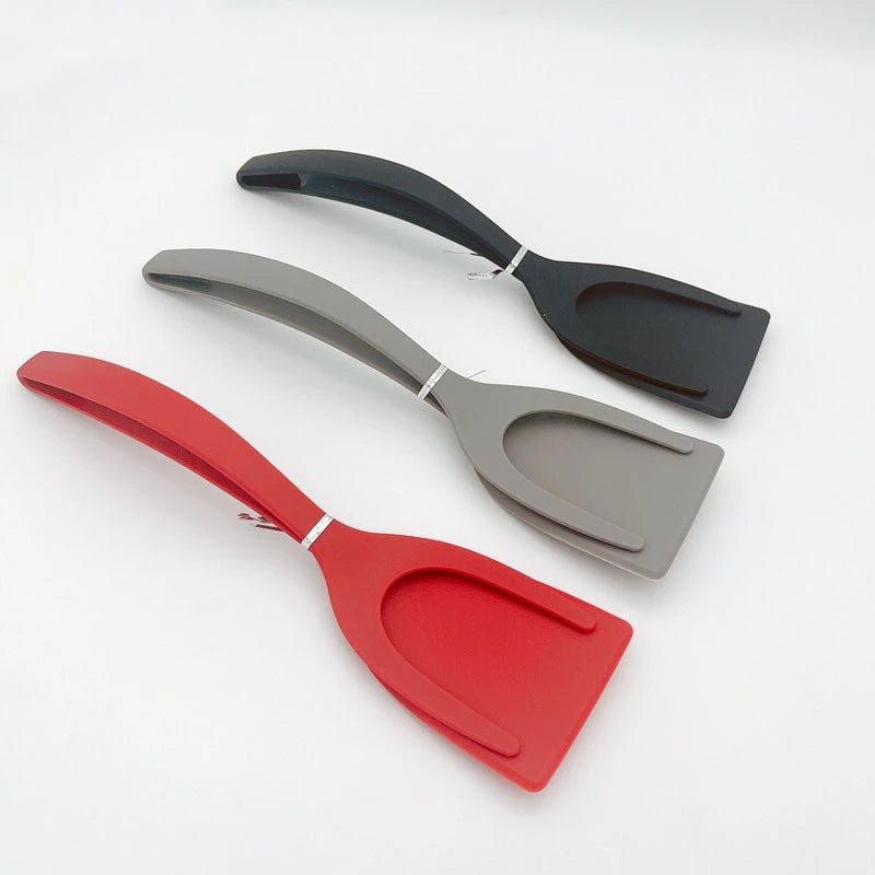Wholesale Kitchen Cooking Tool Silicon Clamp Pancake Fried Egg French Toast Omelet Overturned 2 in 1 Spatula Tongs Non-Stick