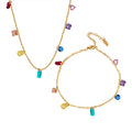 14K Gold Plated Fashion Stainless Steel Jewelry Set Holiday Style Bracelet Necklace and Pendant with Zircon Brilliant Stylish