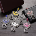 Vintage Classic Silver Bead Pendant Heart Shape Dangle Earrings Crescent Bell Tassel Dro Fashion Necklace for Women