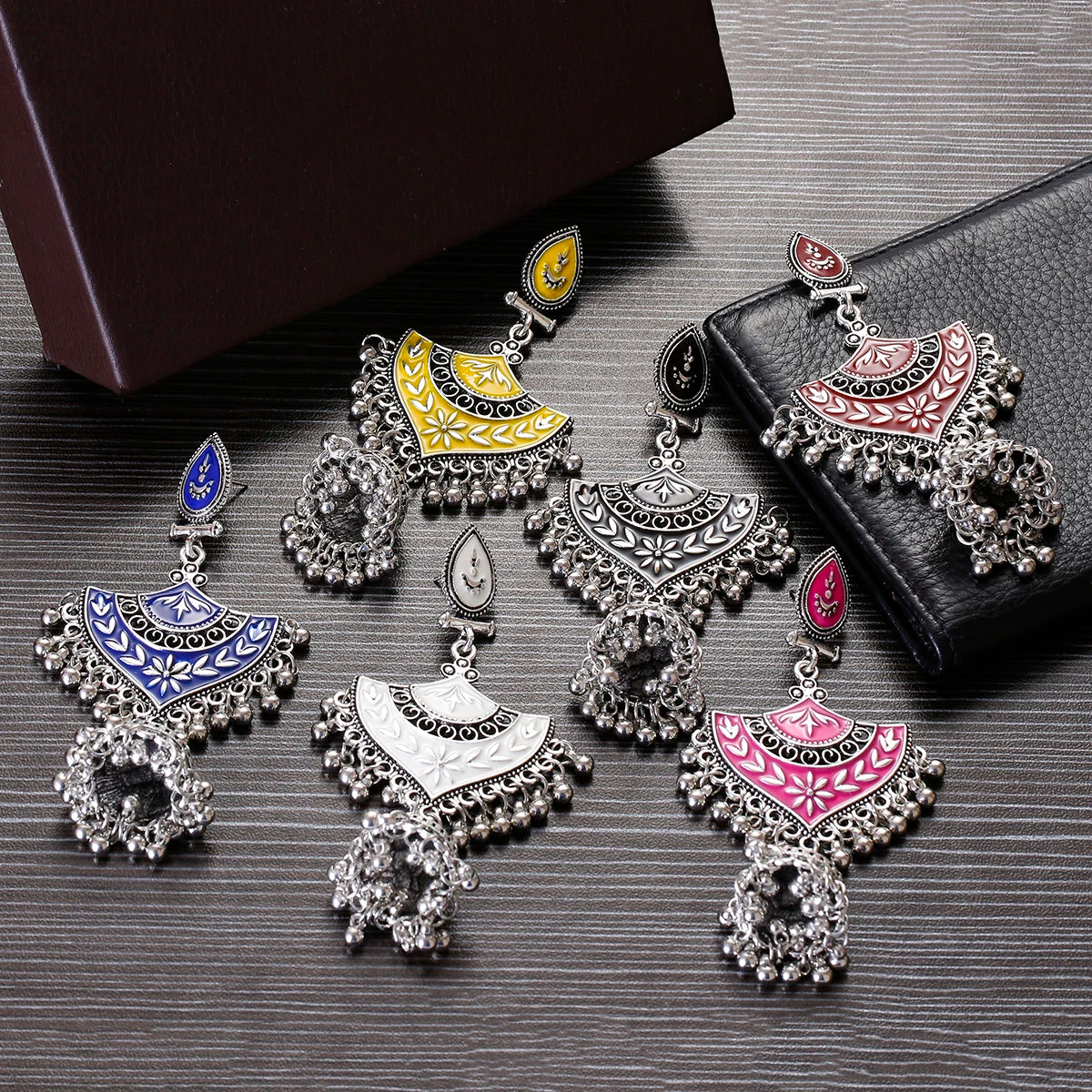 Vintage Classic Silver Bead Pendant Heart Shape Dangle Earrings Crescent Bell Tassel Dro Fashion Necklace for Women