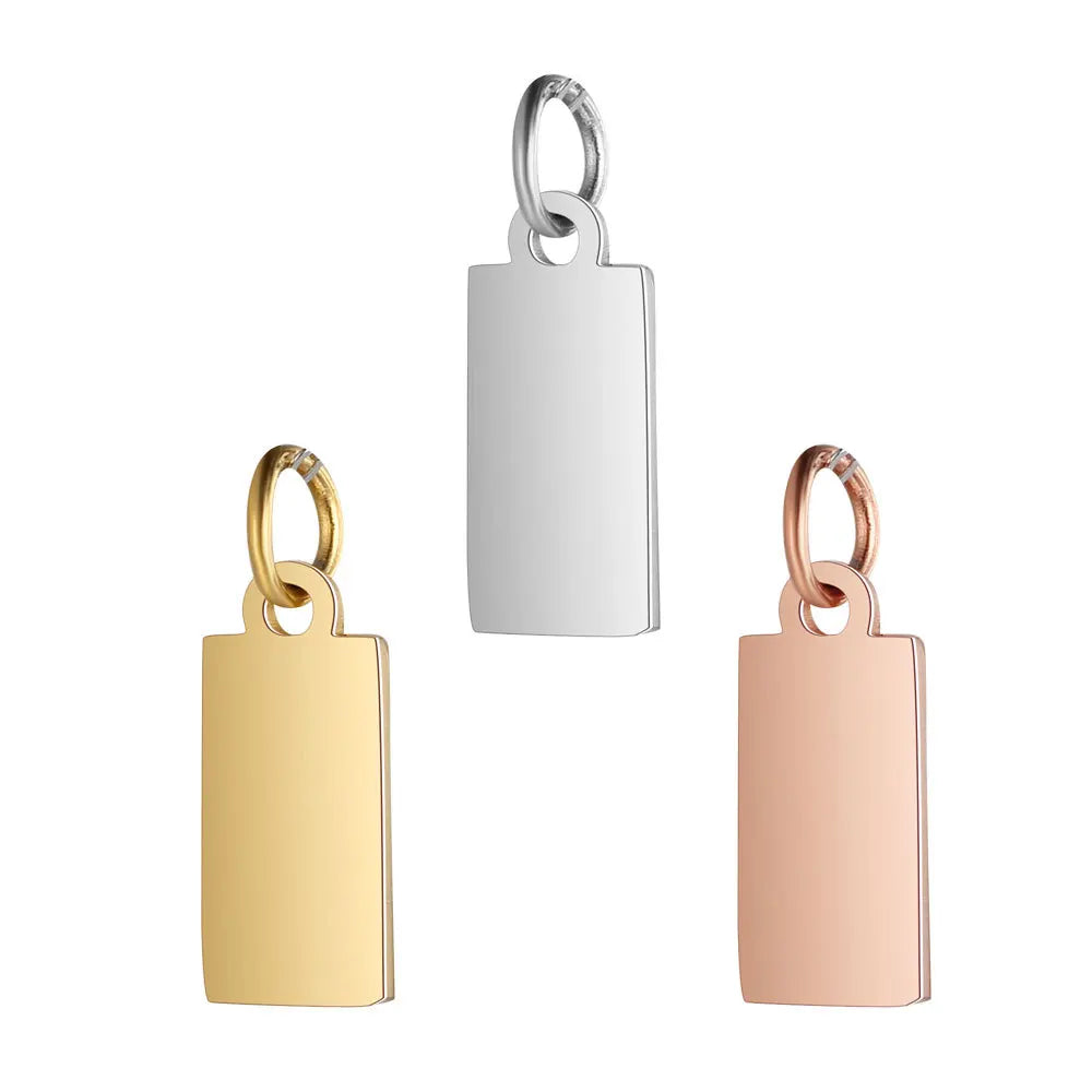 Custom Made logo Engraved Cheap Gold square Pendant Stainless Steel Jewelry Tags Charms for Necklace / Bracelet