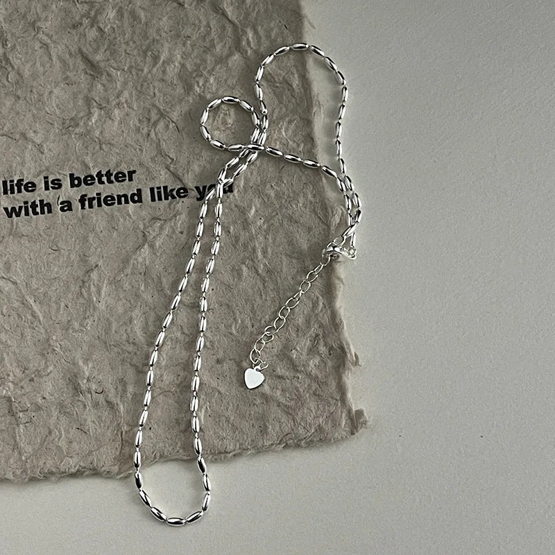 Dainty 2mm Rice Bead Chain 925 Sterling Silver Minimalist Necklace Perfect for Layering Stacking Jewelry