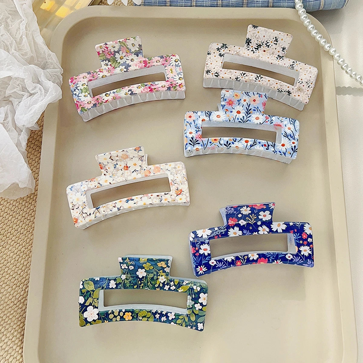 QIYUE Spring Flowers Hair Claw Clips for Women Girls - Cute Flower Floral Rectangle Nonslip Hair Clips Women's Hair Accessories