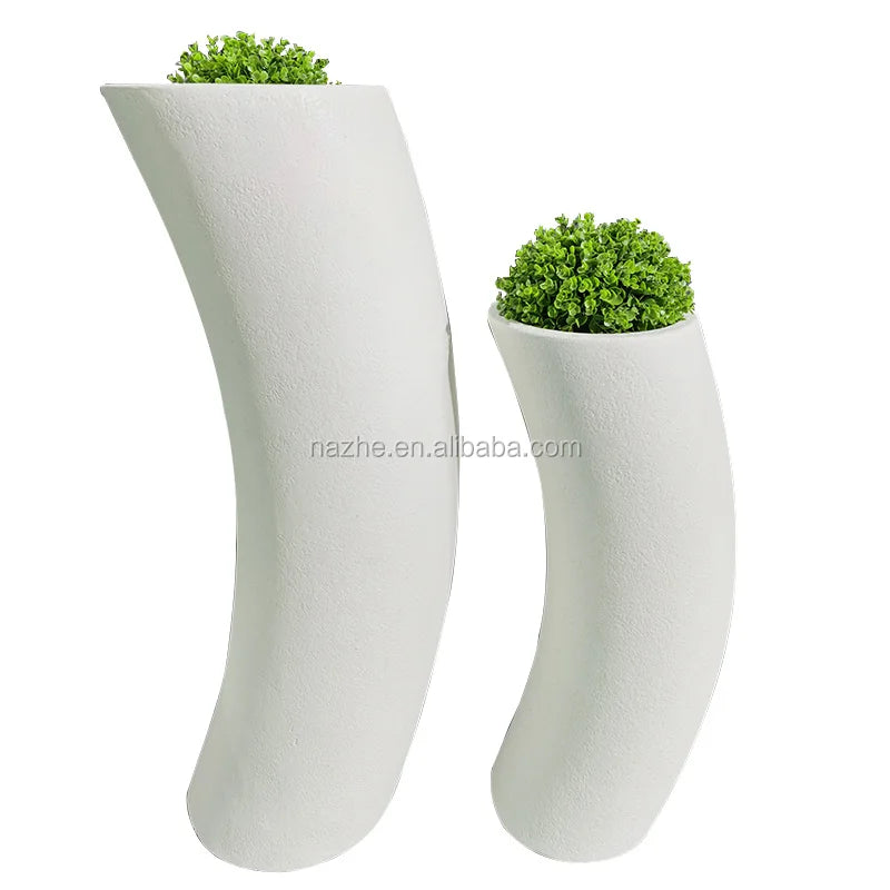 Nordic Flower Pot Hotel Planter Fiberglass Floor Vase White Tall Plant Pot for Planting or Decoration