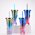 Creative Gradient Mermaid Tail Straw Cup New Double-Layer Plastic Electroplating Color Sequin Glass Drinkware High-Appearance