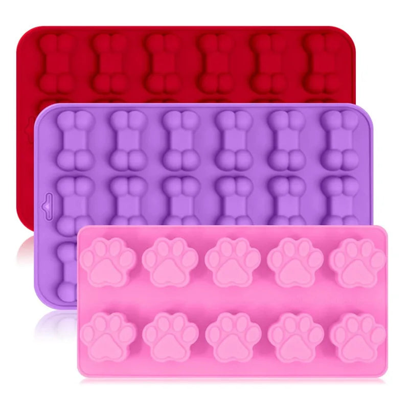 3-piece Puppy  Bone and Paw Silicone Molds Set Jelly Biscuits Chocolate Mold