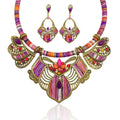 Bohemian Chain Tribal Charm Bib Choker Necklaces Chunky Necklace Earrings Oxidized Indian Jewelry Necklace Sets for Women