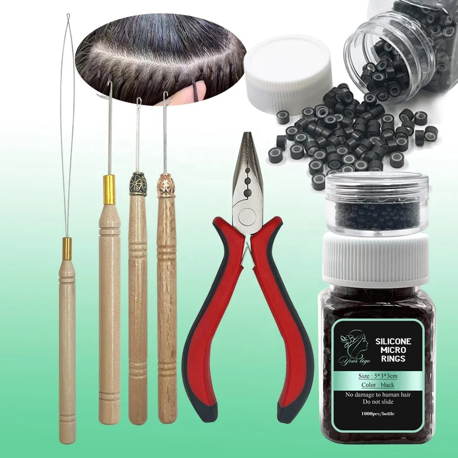 New Pliers Hook Pulling Loop Needles 1000PCS / 500pcs Multi Color Nano Silicone Lined Micro Rings Beads Hair Extension Tools