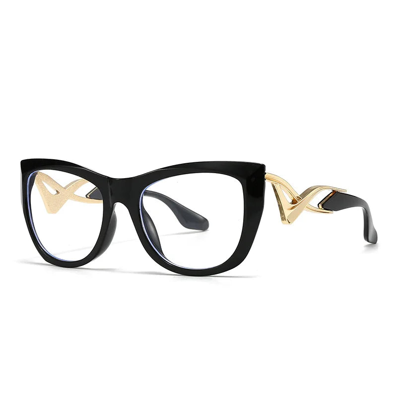 Hot Cat-eye Metal Temples Anti-blue Light Flat Glasses European and American Design Glasses MegaBDM