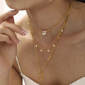 Layered Tassel Shell Bead Necklace Stainless Steel Gold Plated Double Layer Layered Chain Necklace Jewelry for Women