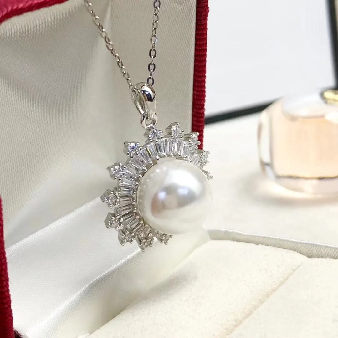 P1234 11-12mm DIY Natural  Freshwater Pearl Charm Pendant Necklace Accessory 925 Sterling Silver Jewelry for Women Without Chain