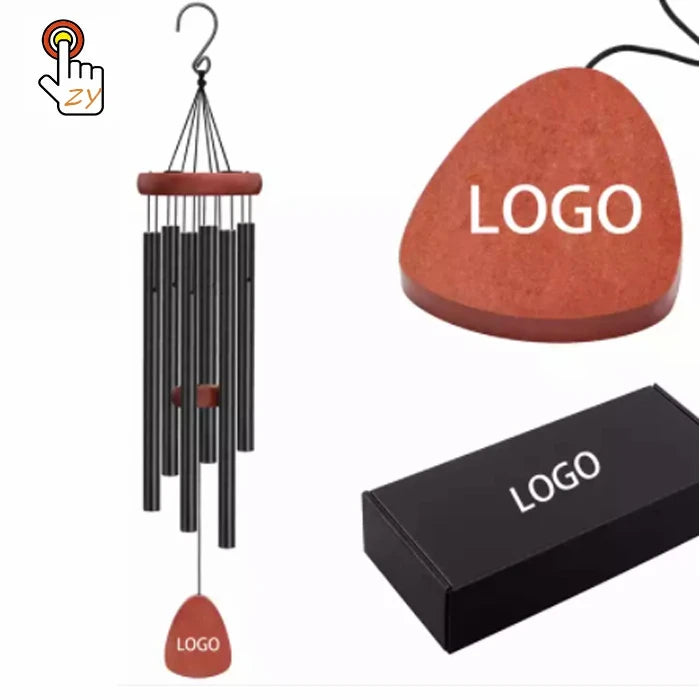 Manufactures Hot Sell Black 6 Tube Metal Wind Bell Aluminum Memorial Customized Wind Chimes