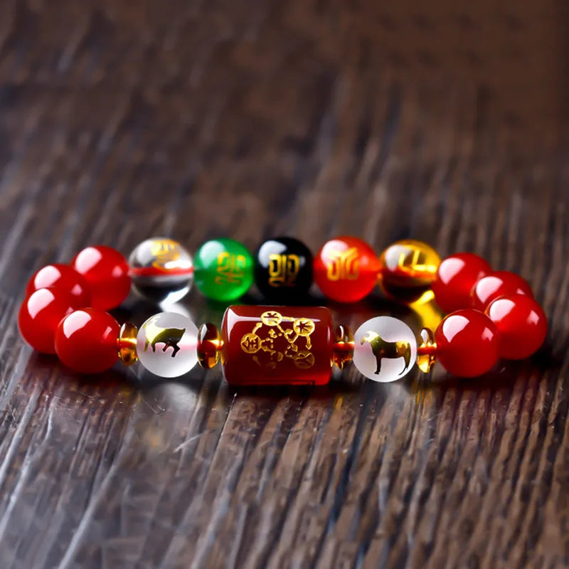 LYSJ001 Fashion Feng Shui Obsidian Beaded 12 Zodiac Couple Bracelet Five Elements Fortune Bracelet
