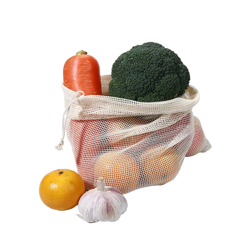 Eco-Friendly Organic Cotton Mesh Bag Green Living Essential for Organic Grocery Shopping Net Fruit Bag Produce Carrier