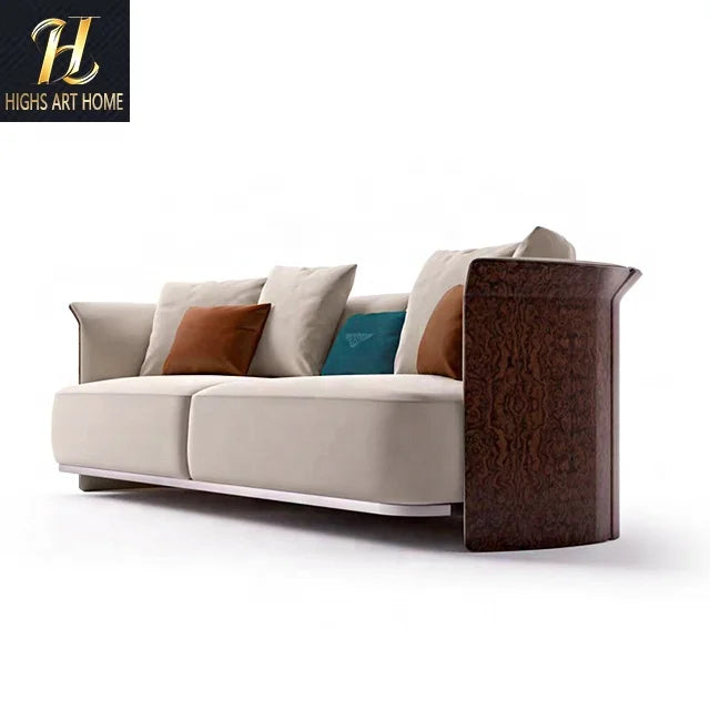 Italian New First Layer Cowhide Sofa Simple High End Villa Large Living Room Tree Burl Solid Wood Sofas for Villa