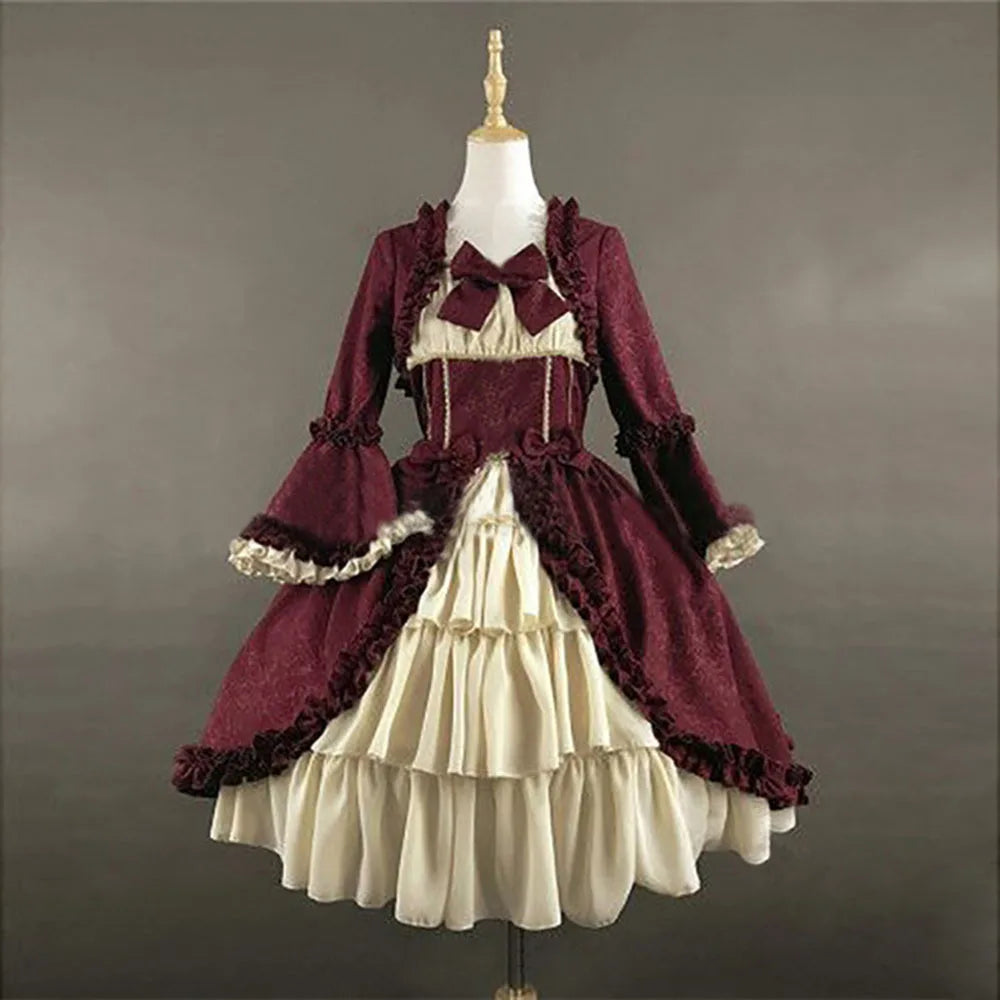 2022 European and American Medieval Gothic Court Dress square Collar Waist Spliced Bow Dress