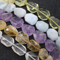 Natural Gemstone Faceted Freeform Irregular Beads Big Flat Stones Strand for DIY Jewelry Making (15x20mm 38CM)