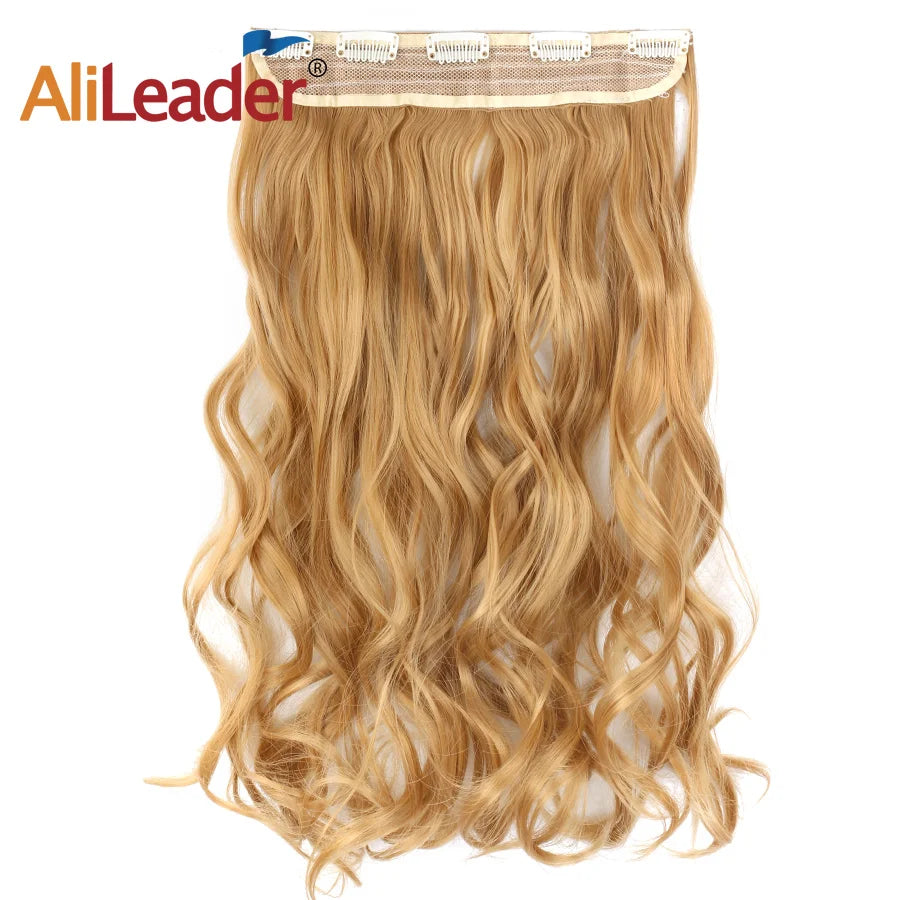 One Piece Invisible Hair Extensions 22 Inch Natural Wavy Hairpieces for Women 5 Clips in Hair Extensions Heat Resistant Fiber