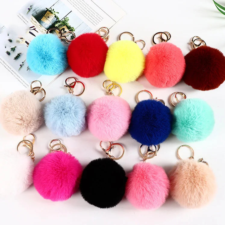 Wholesale Cute Fluffy Fur Ball Keychain Bag Pendant Charm 8cm Plush Pom Pom Keychains for Girls